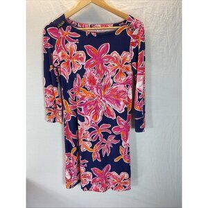 Lilly Pulitzer Sophie Dress Navy‎ Bright Pink Floral UPF 50 Beach Casual